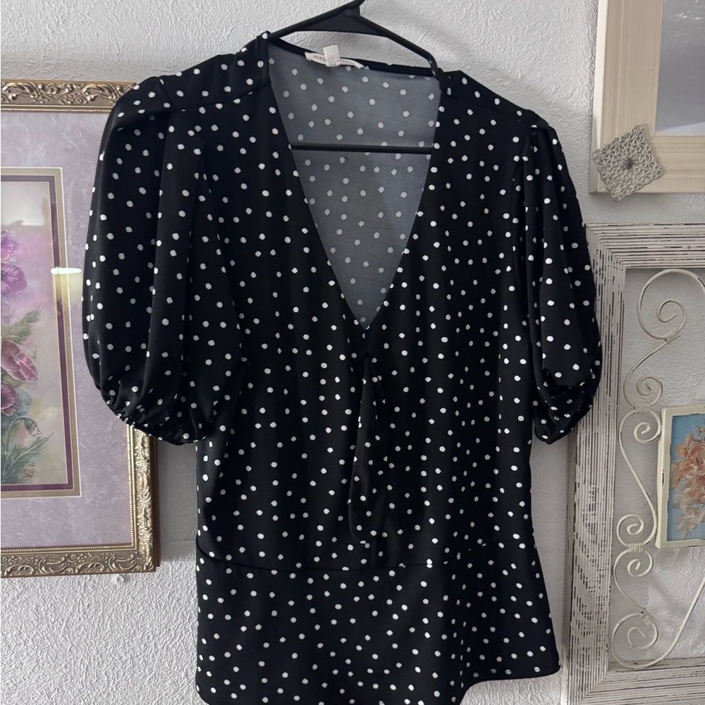 Elegant Black Polka Dot Women's Top
